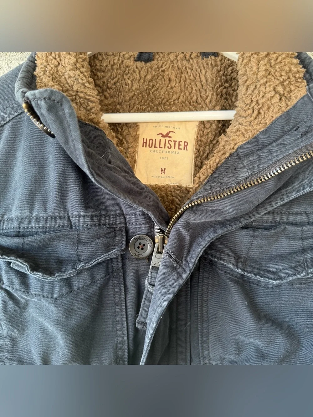 Y2K HOLLISTER Mens Sherpa lined Military Utility  Field Jacket in Navy Blue Sz M